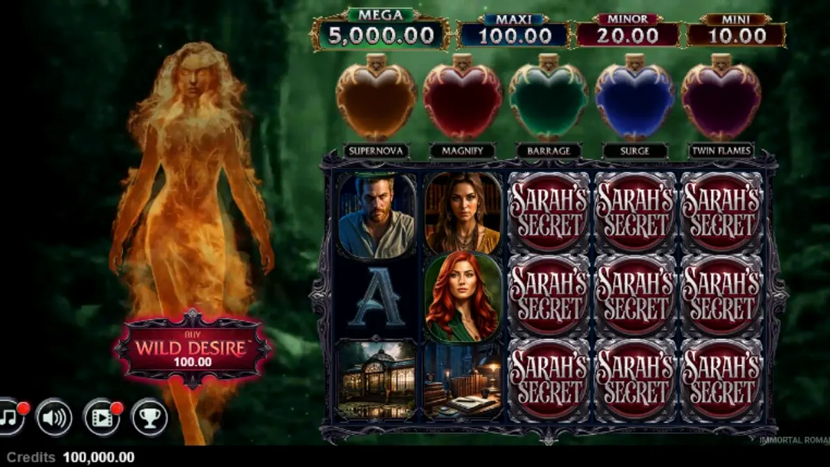 Tampilan visual slot Immortal Romance Sarah’s Secret dengan nuansa gotik